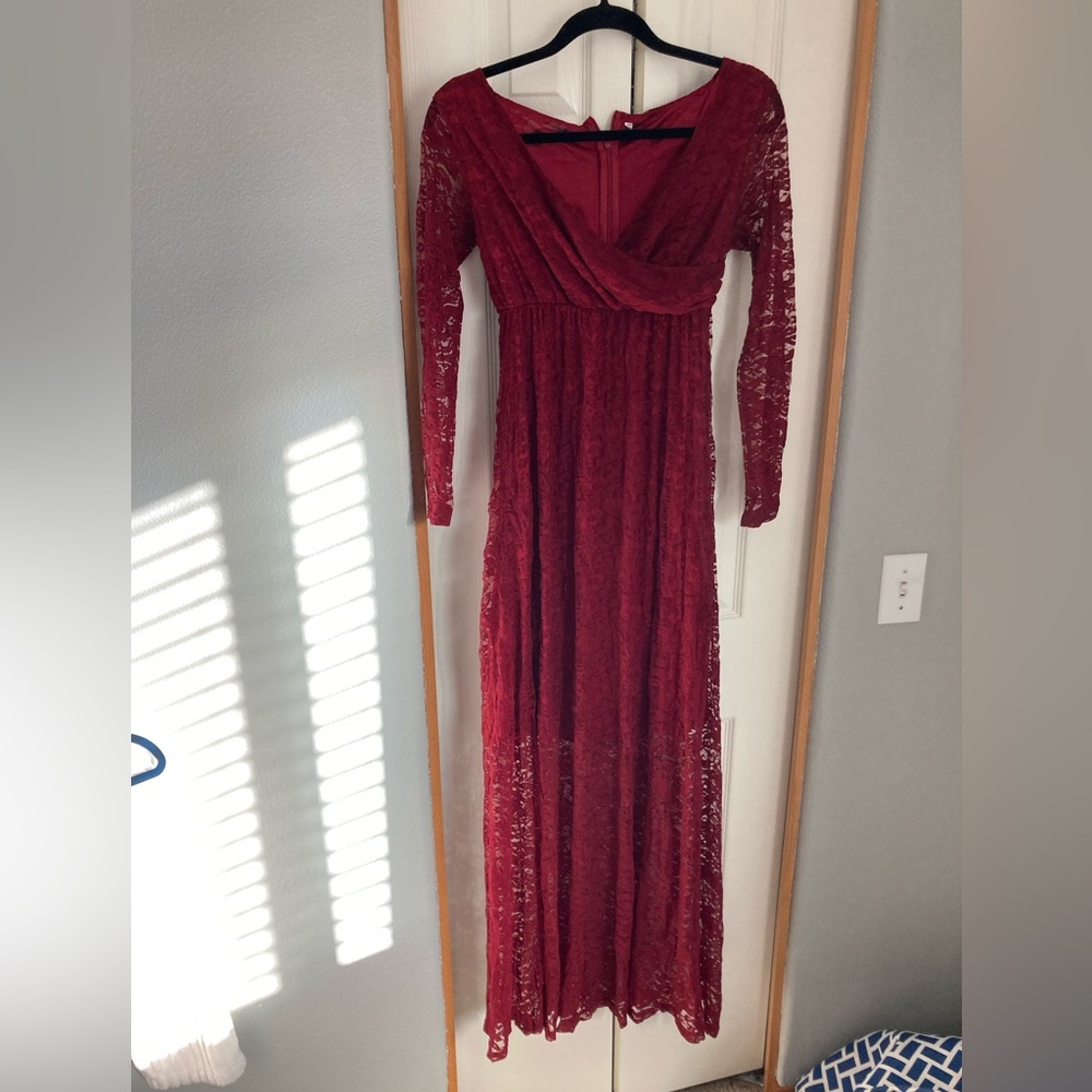 Red photoshoot maternity dress